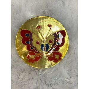 Chopmark Designs Decoupage Brooch on Mother of Pearl Shell Butterfly 1995